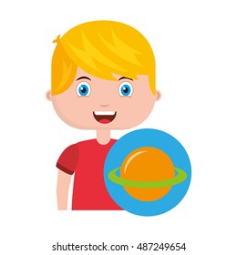 boy character student with school supplies vector illustration design