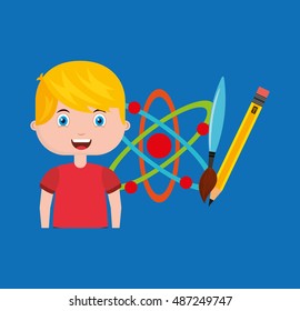 boy character student with school supplies vector illustration design