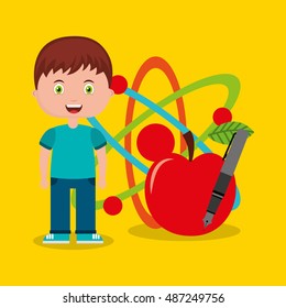 boy character student with school supplies vector illustration design