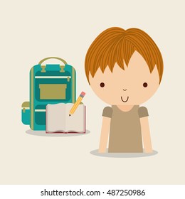 boy character student with school supplies vector illustration design