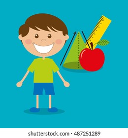 boy character student with school supplies vector illustration design
