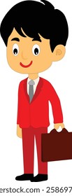 Boy Character taking one hand bag vector clipart in red suit cartoon type character