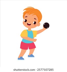 Boy Character Throw Ball Do Sport Vector Illustration