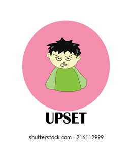 a boy character upset feeling on a white background