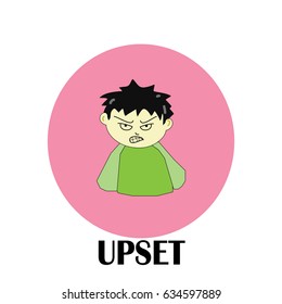 a boy character upset feeling on a white background