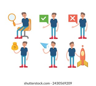 Junge Figur in verschiedenen Posen Zeichen Illustration