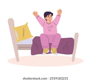 Boy Character Wake Up in the Morning Have Schedule and Daily Routine Activity Vector Illustration