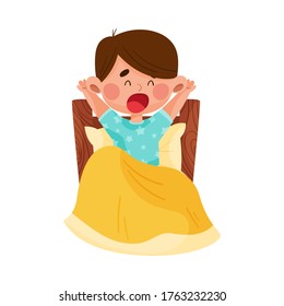 Boy Character Waking Up and Yawning in the Morning Vector Illustration