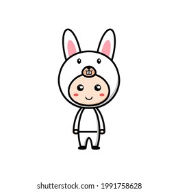 boy character wearing bunny costume on white background