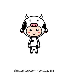 boy character wearing cow costume on white background