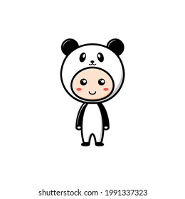 boy character wearing panda costume on white background