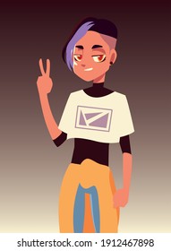 boy character youth culture clothes and fashionable hairstyle vector illustration