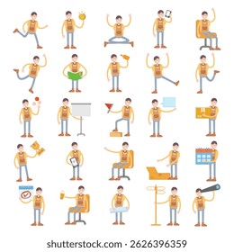boy characters in different activities poses vector illustration