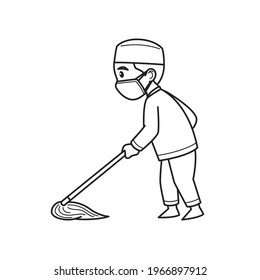 Caracter masculino que se recorta al usar máscaras faciales. Ilustración vectorial. Libro de Colores.