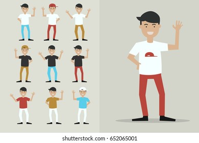 boy characters say goodbye ,illustration vector cartoon set.