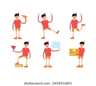 boy characters set in various poses vector illustration