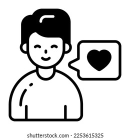 boy with chat bubble and heart, icon of love chat