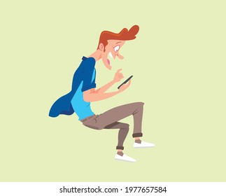Boy chatting on the mobile. Smartphone. Green background