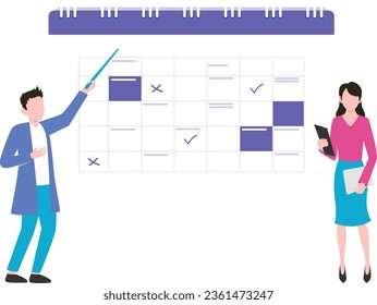 The boy is checking the appointment on the calendar.