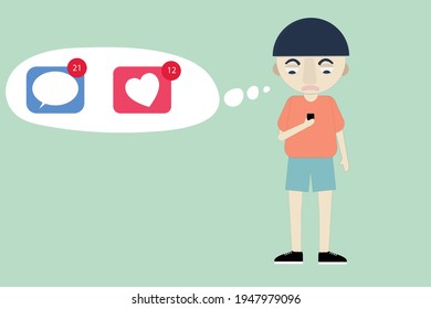 
A boy checking comments. Mobile tracking While standing, holding a smartphone and checking the number of followers