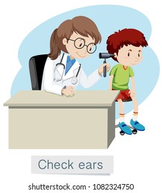 A Boy Checking Ears with Doctor illustration