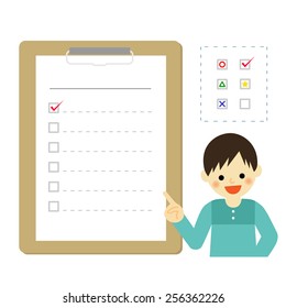 Boy with checklist / vector eps10 illustration