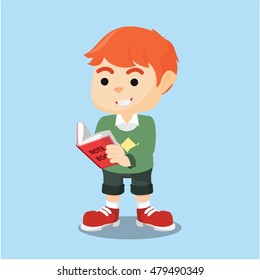 boy cheerful reading a book