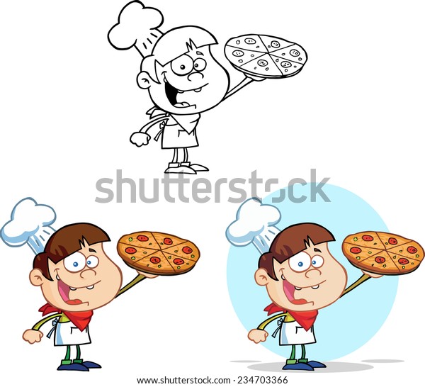 Boy Chef Holding Pizza Vector Collection: เวกเตอร์สต็อก (ปลอดค่า ...