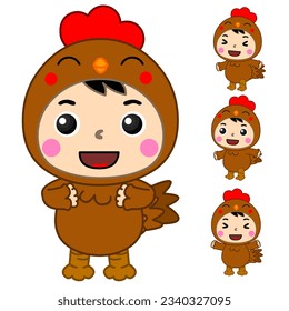 boy chicken cute cartoon in vector