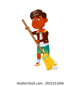 Piso De Casa De Limpieza Infantil Con Vector De Escoba. Niña india que barre polvo con herramienta de baño, ocupación de tareas domésticas. Ilustración de dibujos planos de dibujos de dibujos de dibujos planos de dibujos y dibujos de dibujos animados