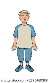 A boy child, cute singer sings a song. Flat cartoon character, vector illustration.