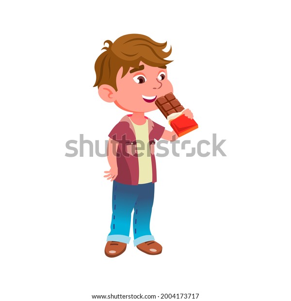 Boy Child Eating Enjoying Chocolate Bar Stock Vector (Royalty Free ...