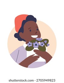 Niño que sostiene la composición de la flor