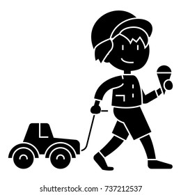 boy child with ice cream with car toy  icon, vector illustration, sign on isolated background