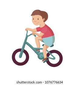 Boy Child Kid Riding Bike Bycicle Character Cartoon Vector Illustration