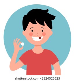 Boy child missing teeth in flat design on white background.