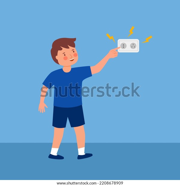 Boy Child Touching Electrical Socket Flat Stock Vector (Royalty Free ...