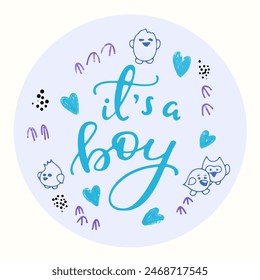 Its a boy, Childrens background, Gender reveal card design, funny birds