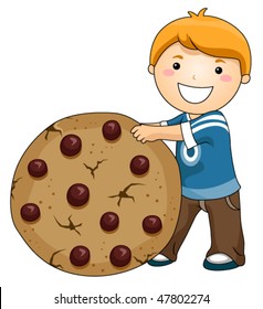 Boy with Chocolate Chip Cookie - Vector