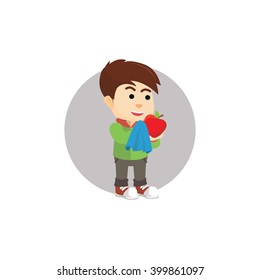 Boy cleaning apple