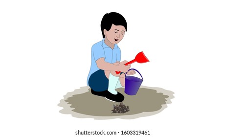 boy is cleaning the dirt - illustration