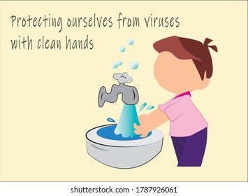 Niño Limpiando sus manos para protegerse de los virus