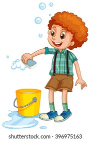 Limpieza de niños con ilustración de esponja