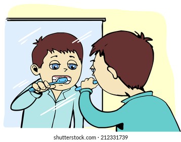 boy cleaning the  teeth