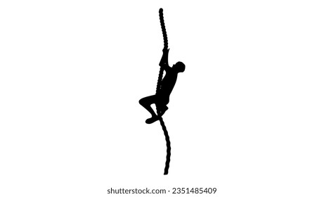  boy climb up the rope silhouette, high quality vector