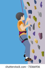 Boy climbing artificial rock