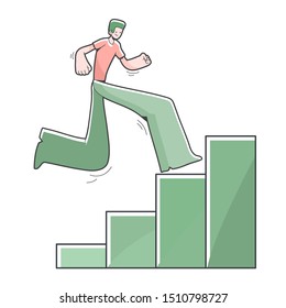 boy climbing up bars reaching goal cute cartoon illustration