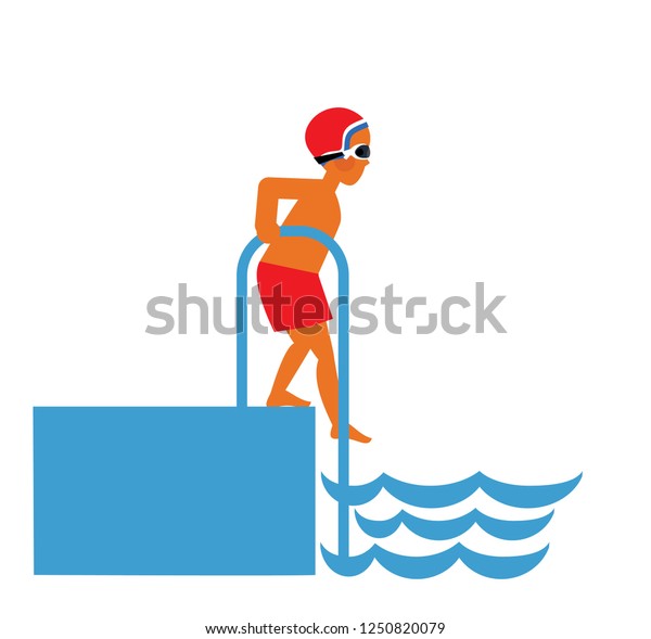 Boy Climbing Ladders Swimming Pool Water Stock Vector (Royalty Free ...