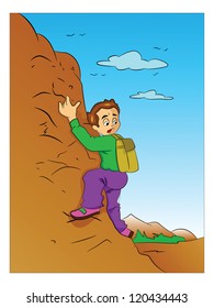 Boy Climbing a Mountain, vector illustration