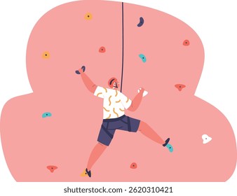 Menino escalando pedra parede vetor ilustração